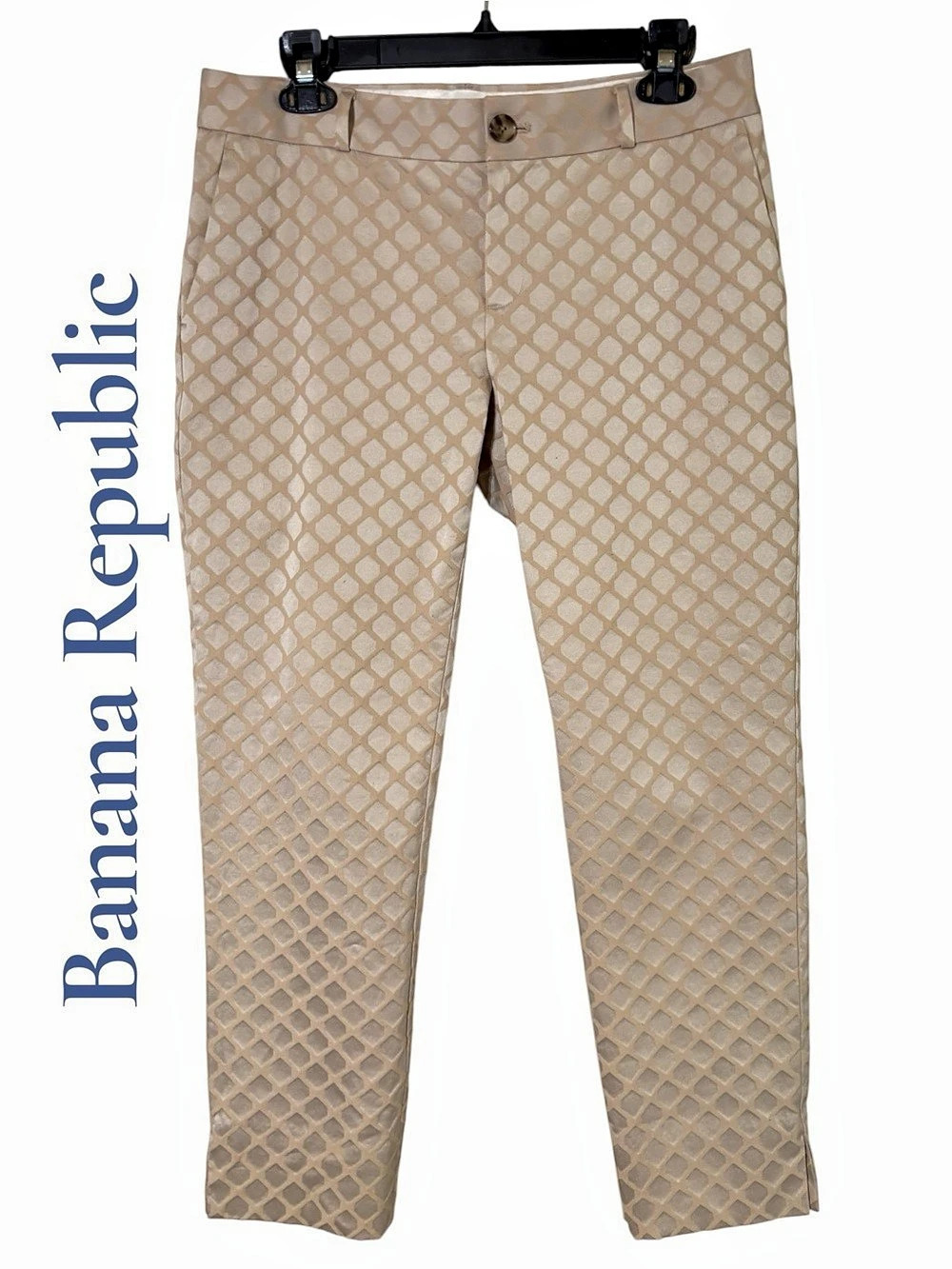 Banana Republic Camden-Fit Jacquard Ankle Trouser Pant tan/beige Size 8 EUC!
